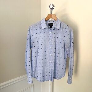 J CREW Perfect Embroidered Button Down Collar Top Business Casual Blue Women’s 8